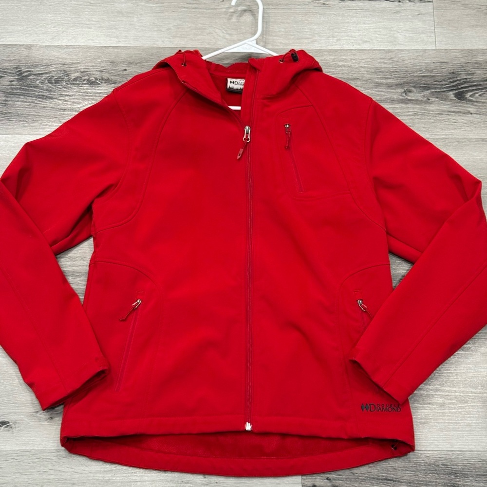 DOUBLE DIAMOND Hooded Red Softshell Fleece Lined Jacket Women’s Size Large EUC